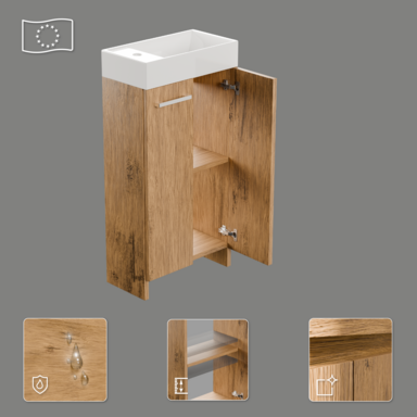 Wąska szafka do łazienki z umywalką MALIBU 40 cm dąb lancelot