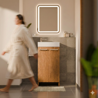 Wąska szafka do łazienki z umywalką MALIBU 40 cm dąb lancelot