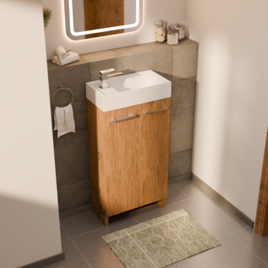 Wąska szafka do łazienki z umywalką MALIBU 40 cm dąb lancelot