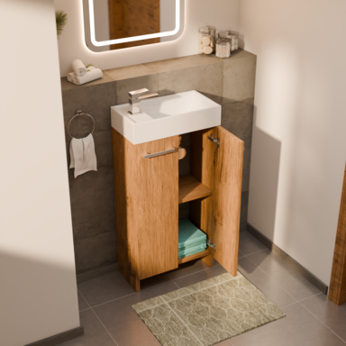 Wąska szafka do łazienki z umywalką MALIBU 40 cm dąb lancelot