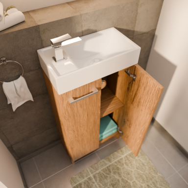 Wąska szafka do łazienki z umywalką MALIBU 40 cm dąb lancelot