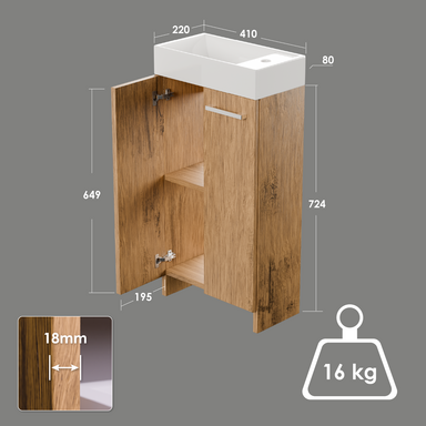 Wąska szafka do łazienki z umywalką MALIBU 40 cm dąb lancelot