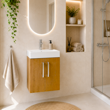 Wisząca Szafka z Umywalką Ceramiczną 40cm Dąb Lancelot