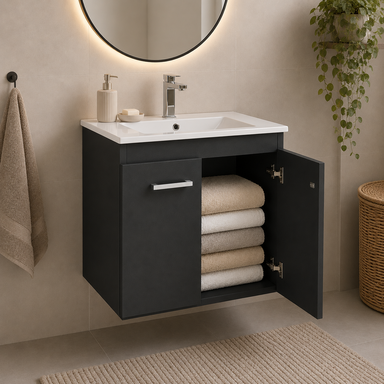 Wisząca Szafka z Umywalką Ceramiczną 60cm Grafit