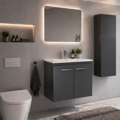 Wisząca Szafka z Umywalką Ceramiczną 60cm Grafit