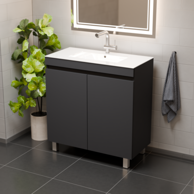 Zestaw łazienkowy szafka z umywalką Ribera 80 kosz na bieliznę