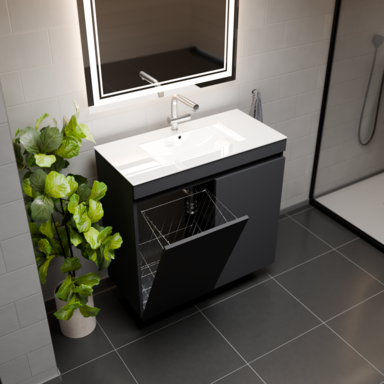 Zestaw łazienkowy szafka z umywalką Ribera 80 kosz na bieliznę