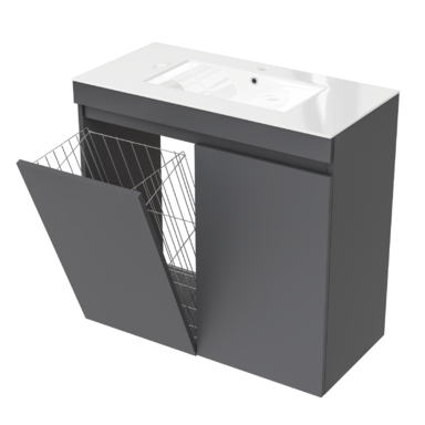 Zestaw łazienkowy szafka z umywalką Ribera 80 kosz na bieliznę