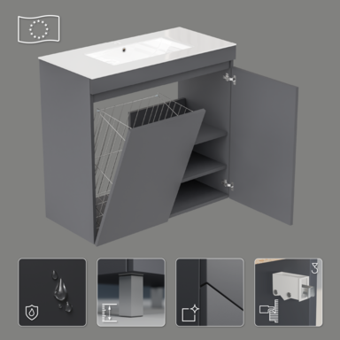 Zestaw łazienkowy szafka z umywalką Ribera 80 kosz na bieliznę