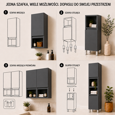  Zestaw mebli łazienkowych ARIZA z umywalką ANTRACYT 4 Szafki