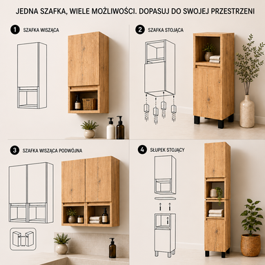  Zestaw mebli łazienkowych ARIZA z umywalką DĄB LANCELOT 4 Szafki