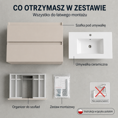 Zestaw mebli łazienkowych CALPE 80 cm z umywalką KASZMIR 4 Szafki