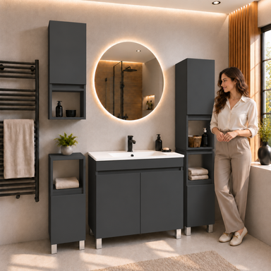  Zestaw mebli łazienkowych VALENCIA 80 cm z umywalką ANTRACYT 4 Szafki
