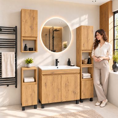 Zestaw mebli łazienkowych VALENCIA 80 cm z umywalką DĄB LANCELOT 4 Szafki