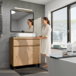 Szafka łazienkowa dębowa z blatem Ariza 80 Stojąca I Wisząca Szuflada