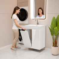 Szafka łazienkowa z umywalką biała MDF Ribera 60 z koszem na pranie