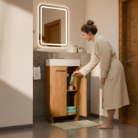 Wąska szafka do łazienki z umywalką MALIBU 40 cm dąb lancelot