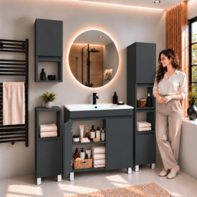  Zestaw mebli łazienkowych VALENCIA 80 cm z umywalką ANTRACYT 4 Szafki